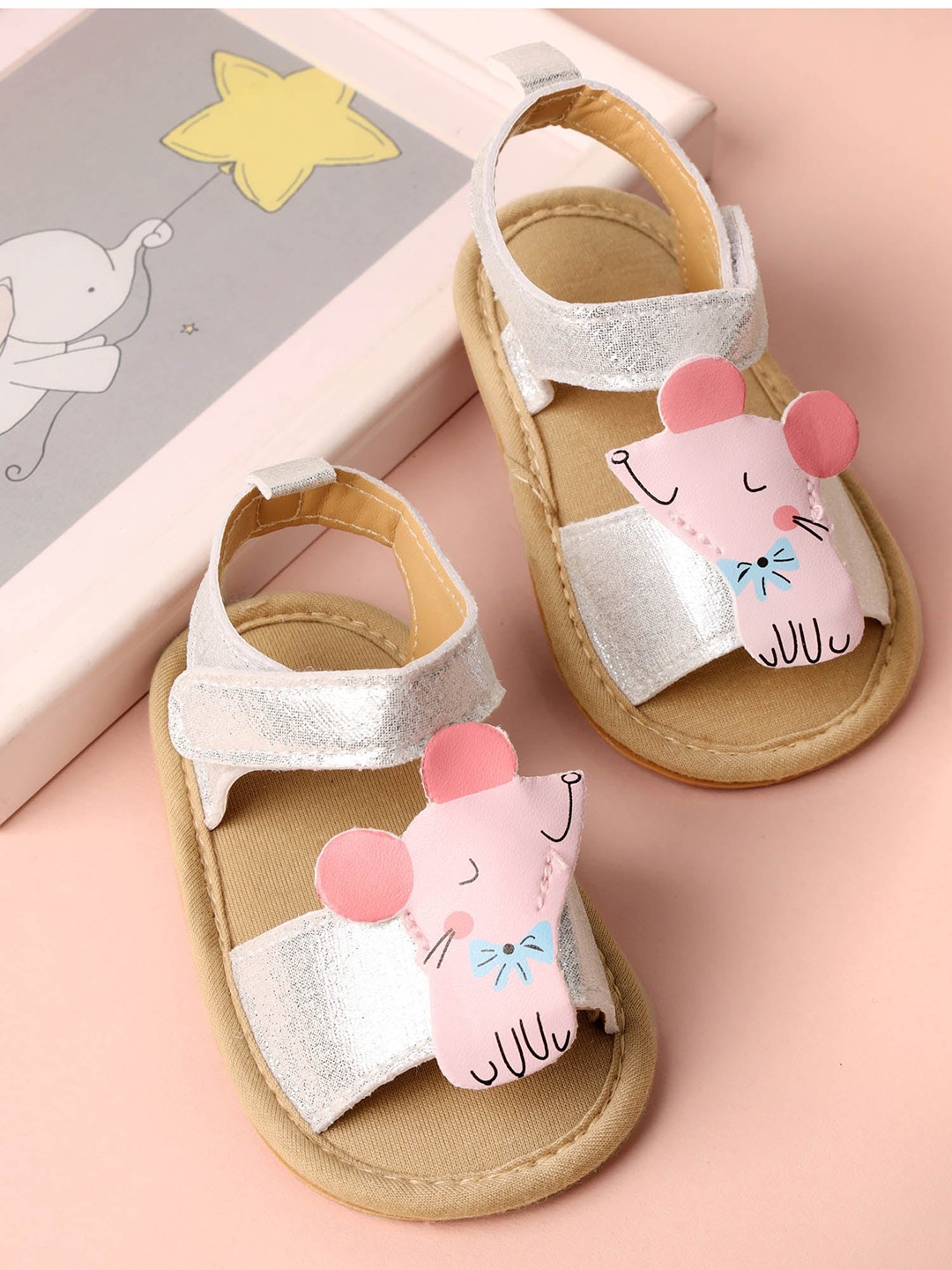 

KICKS & CRAWL Girls Silver-Toned Open Toe Flats