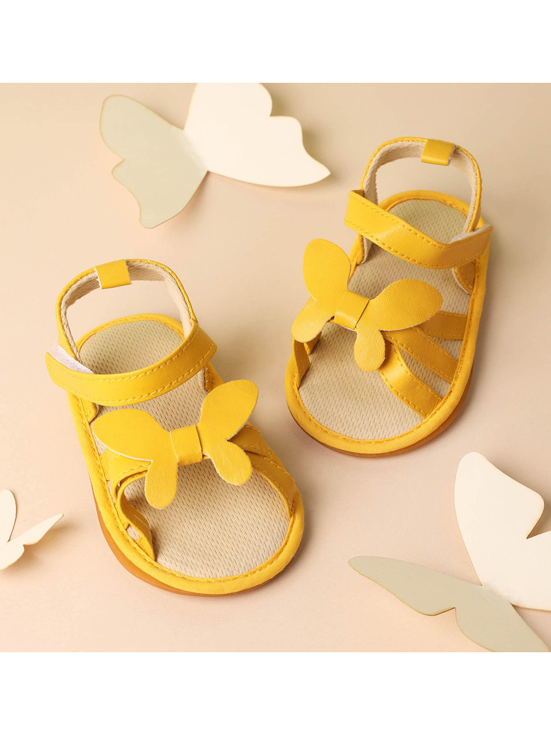 

KICKS & CRAWL Girls Yellow Open Toe Flats with Bows