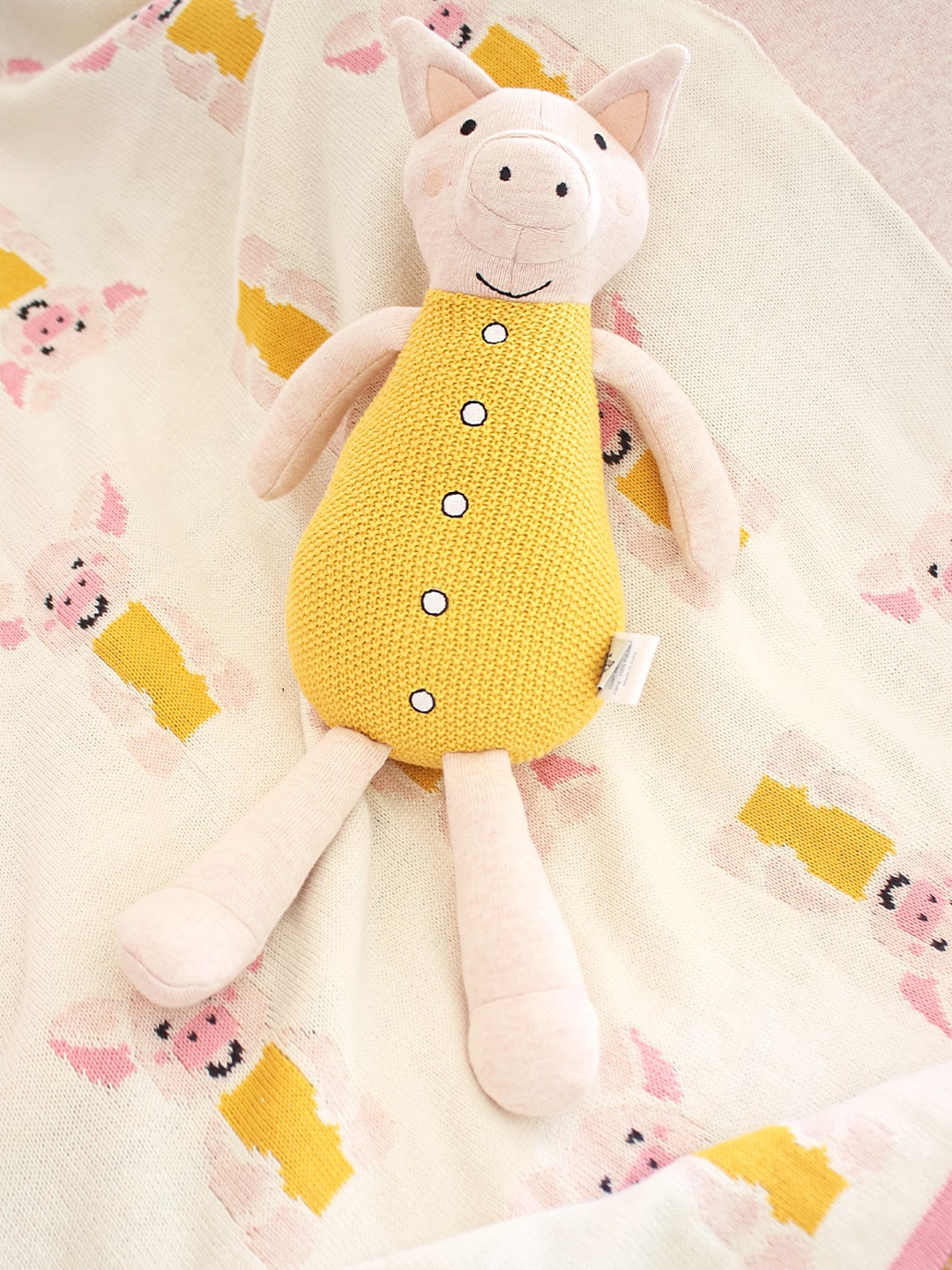

The Wishing Chair Pink & Yellow Cartoon Characters Mild Winter 110 GSM Single Bed Blanket
