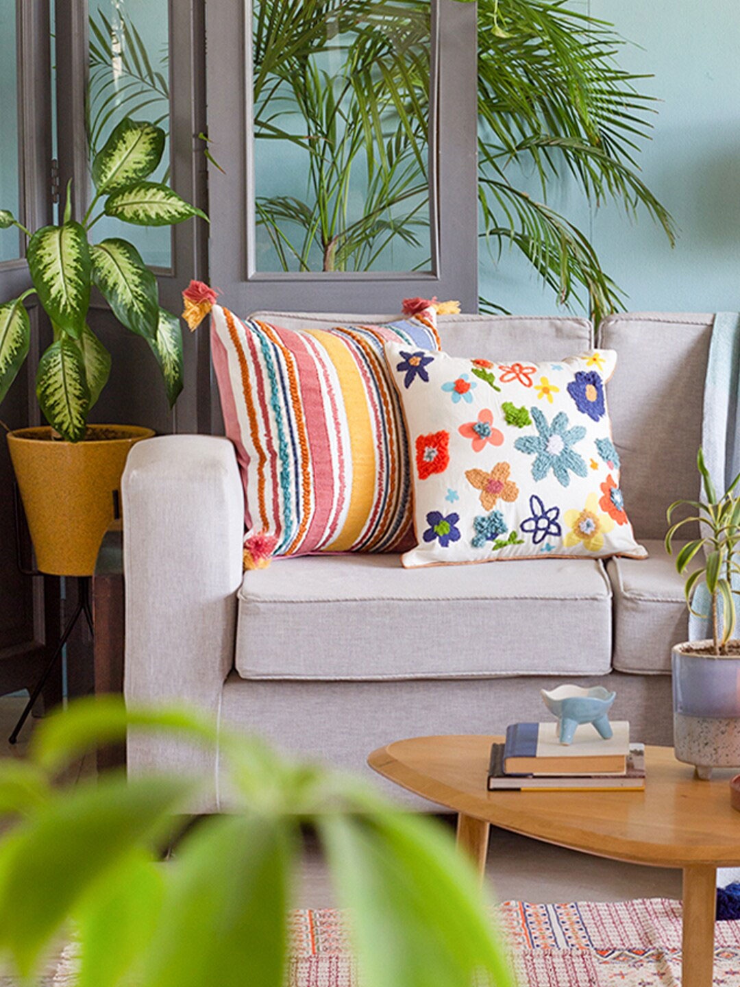 

The Wishing Chair Multicoloured Embroidered Square Cushion Covers, Multi