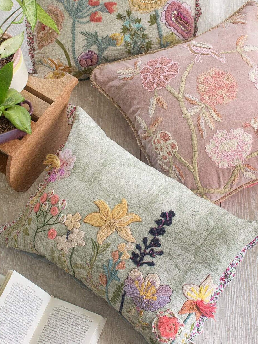 

The Wishing Chair Sea Green Embroidered Rectangle Cotton Cushion Cover