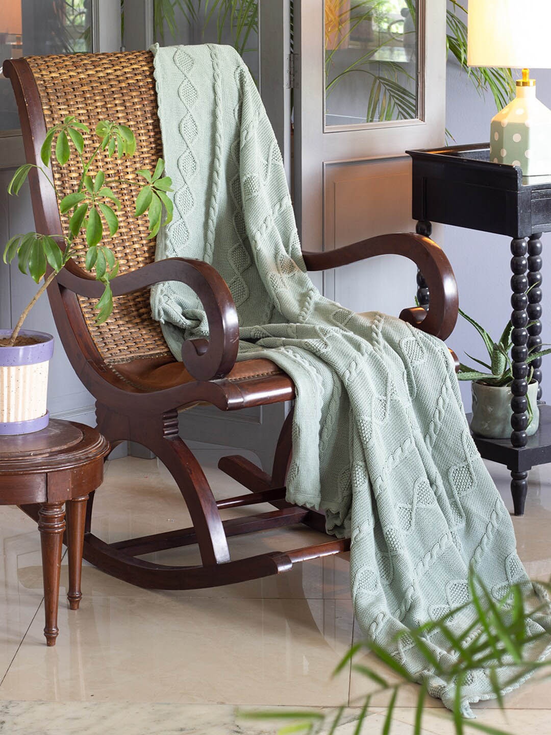 

The Wishing Chair Green Knitted Design Pure Cotton Throws