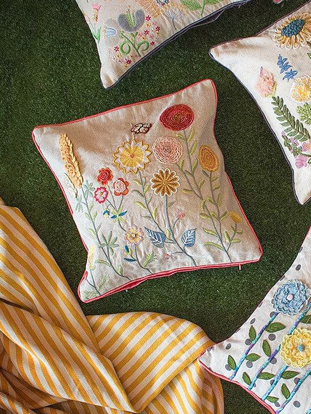 

The Wishing Chair Pink & Yellow Embroidered Square Cushion Covers