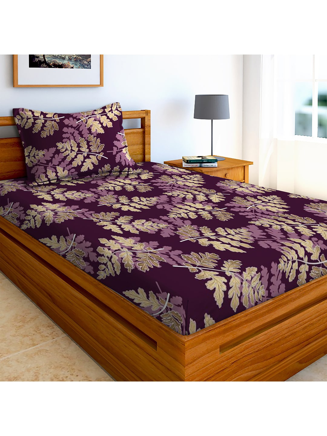 

AEROHAVEN Purple 210 TC Cotton 1 Single Bedsheet with 1 Pillow Cover