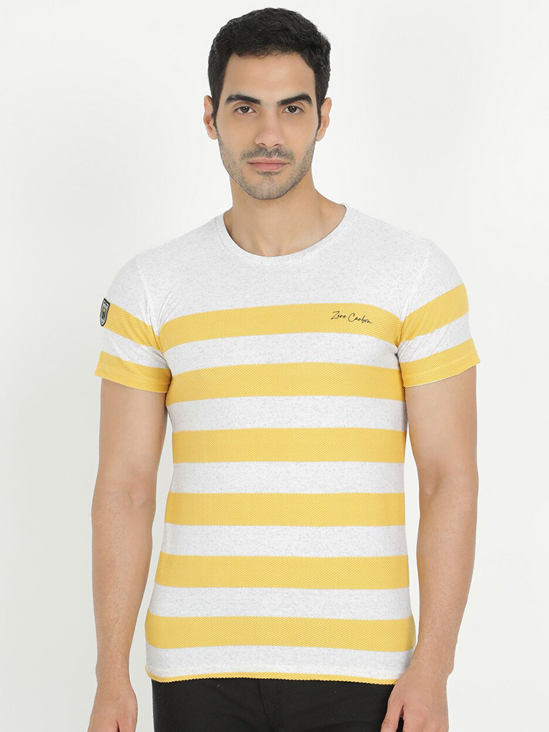 

V2 Value & Variety Men White & Yellow Striped T-shirt