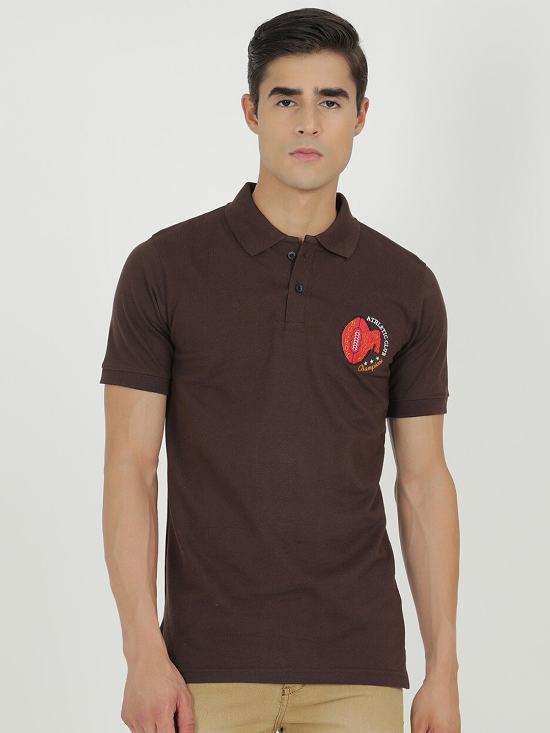 

V2 Value & Variety Men Brown Solid Embroidered T-shirt