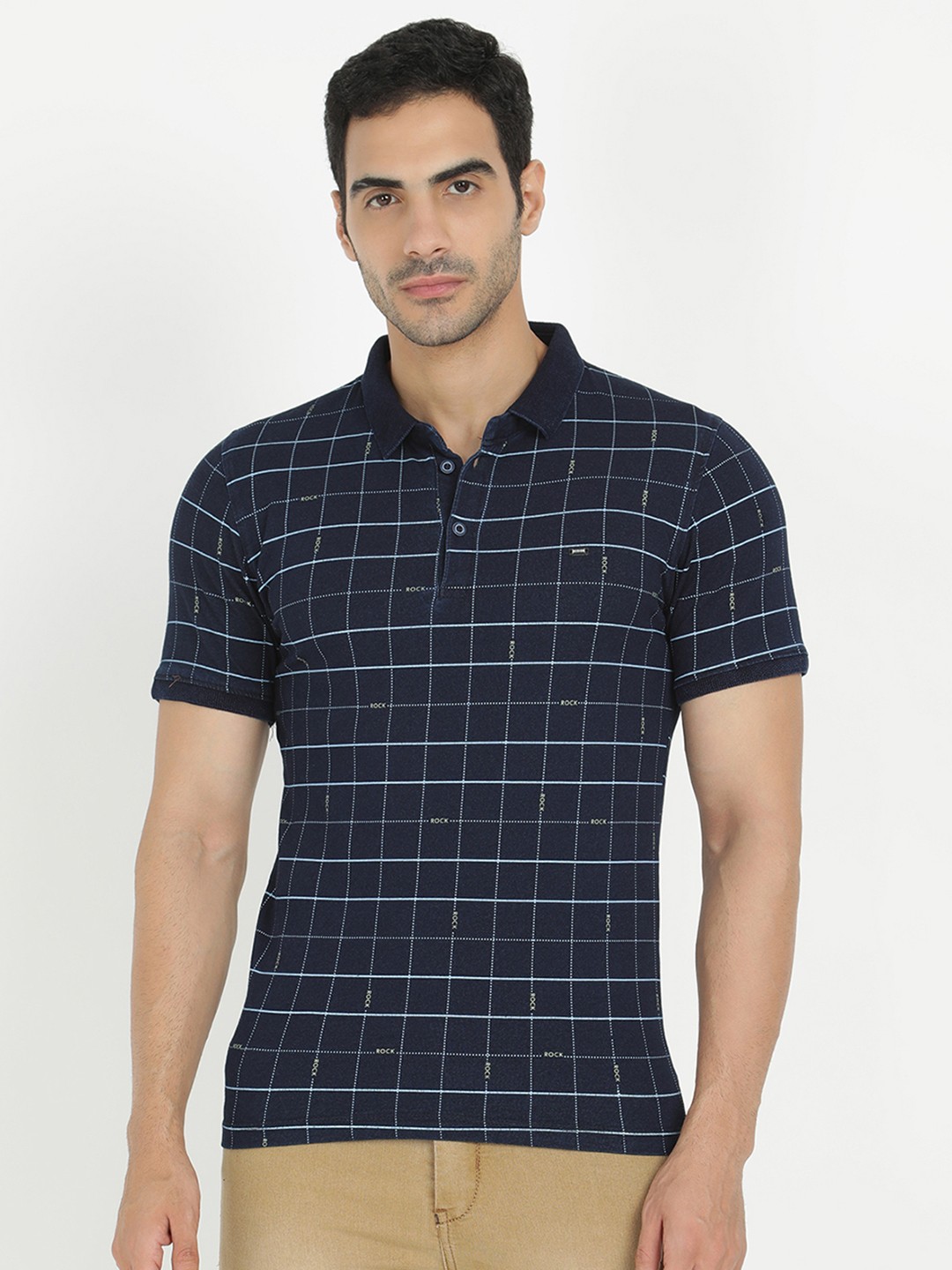 

V2 Value & Variety Men Blue Checked Polo Collar T-shirt