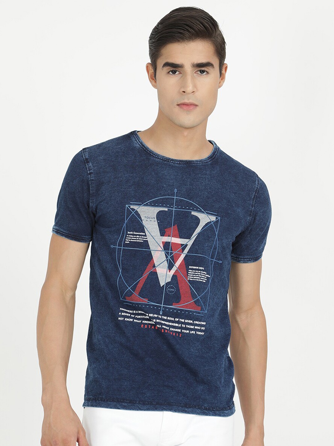 

V2 Value & Variety Men Blue Typography T-shirt