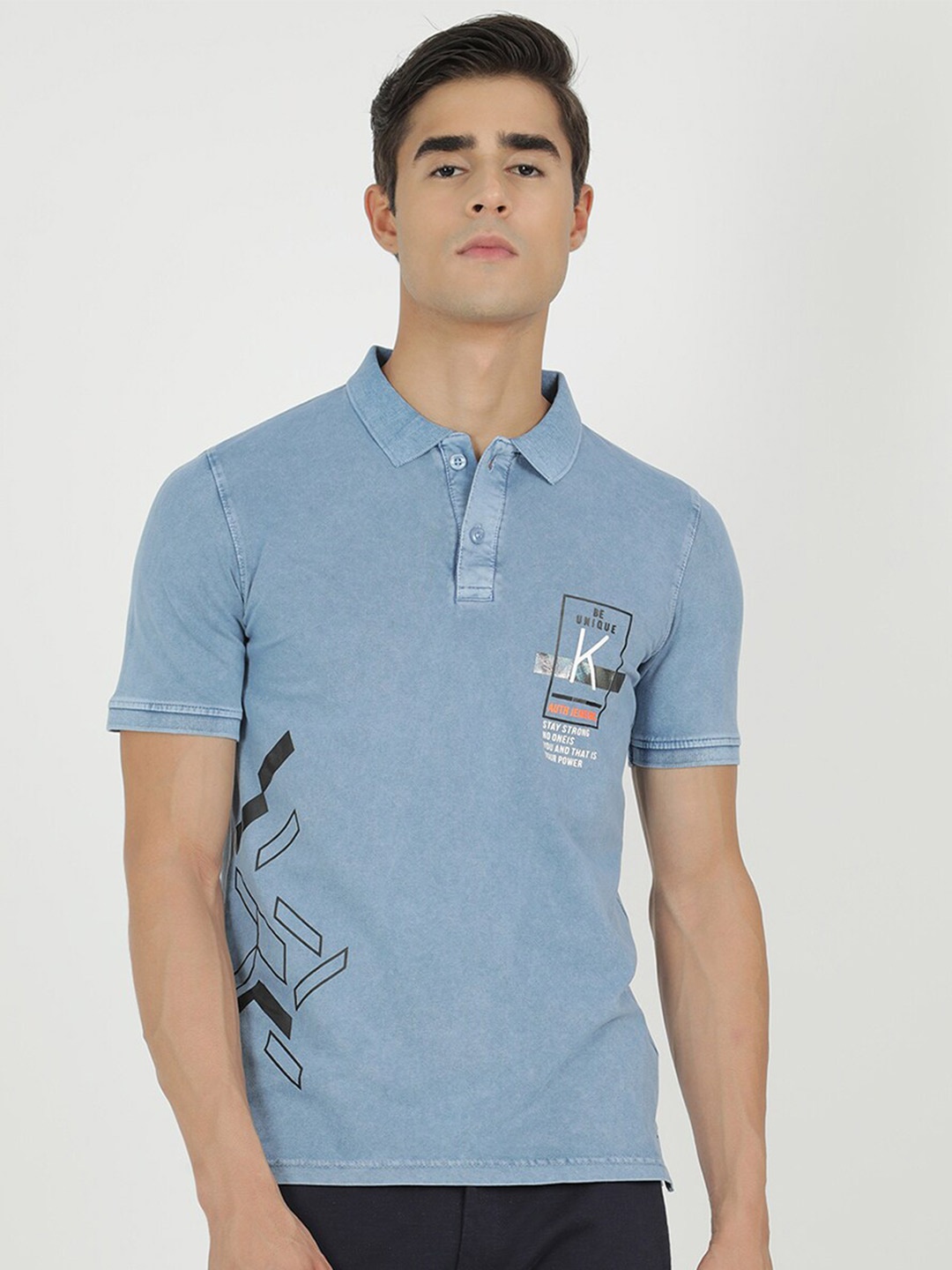 

V2 Value & Variety Men Blue Typography Polo Collar T-shirt
