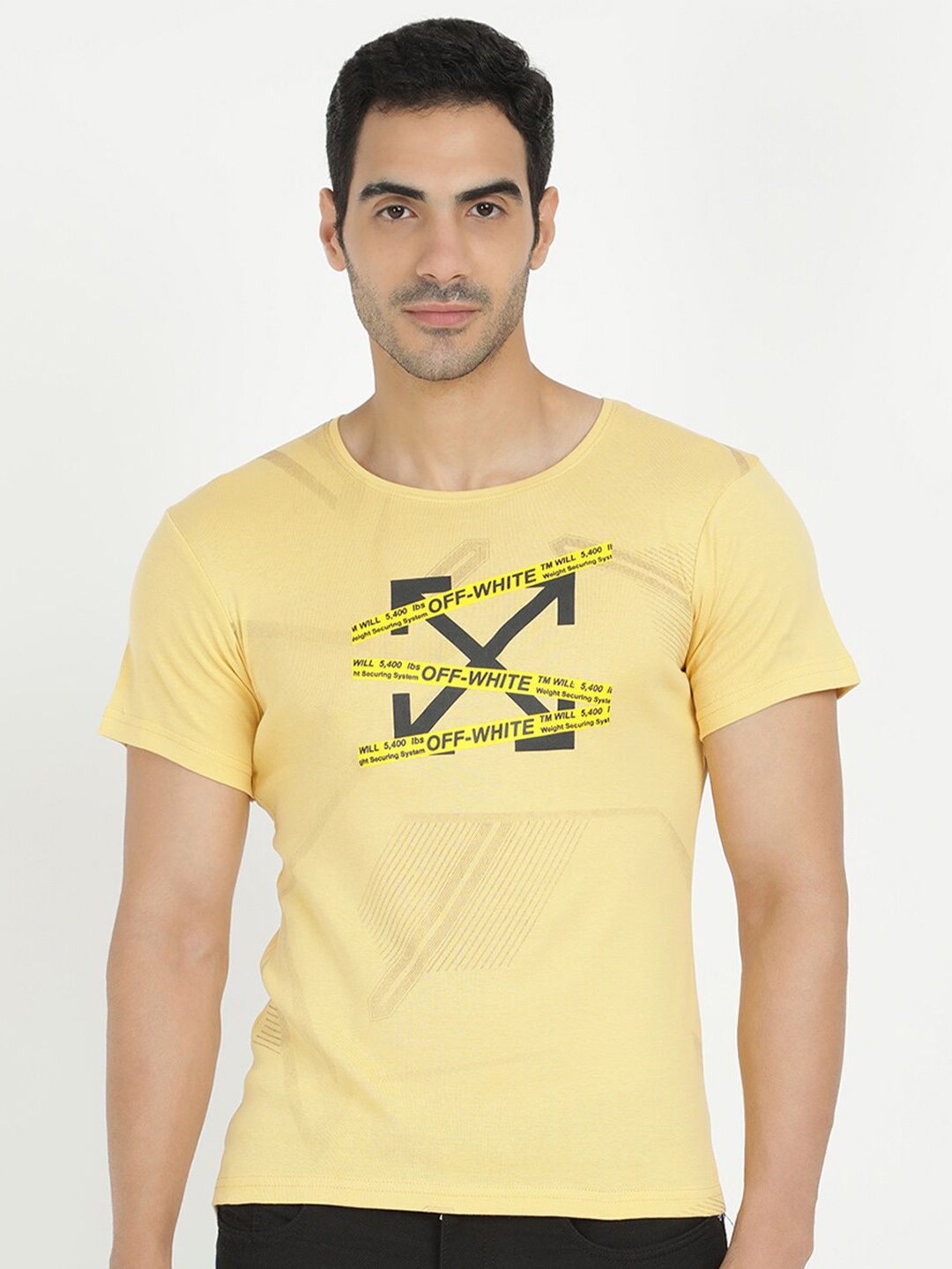 

V2 Value & Variety Men Yellow Printed Round Neck T-shirt