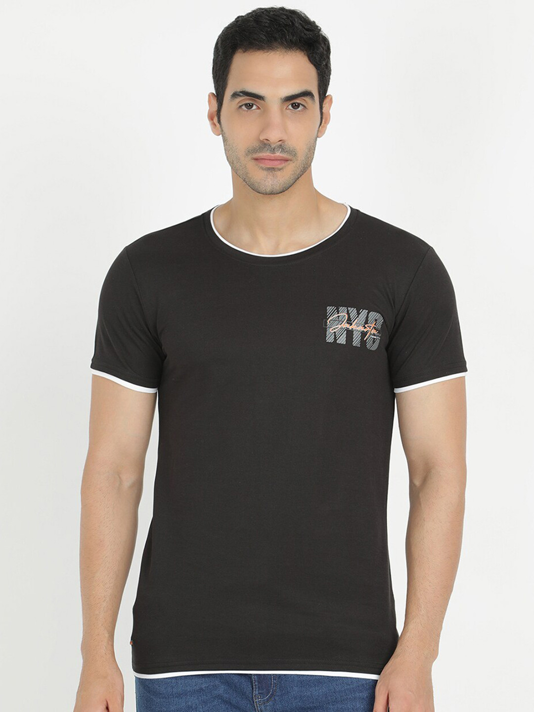 

V2 Value & Variety Men Black Typography T-shirt