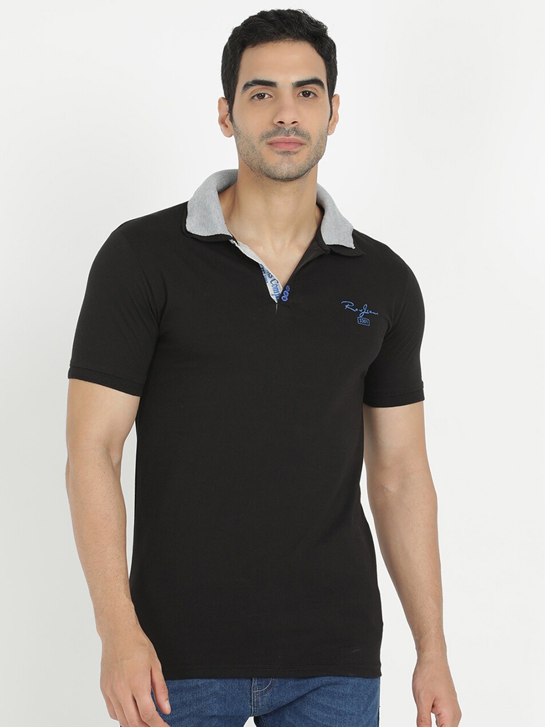 

V2 Value & Variety Men Black Polo Collar T-shirt