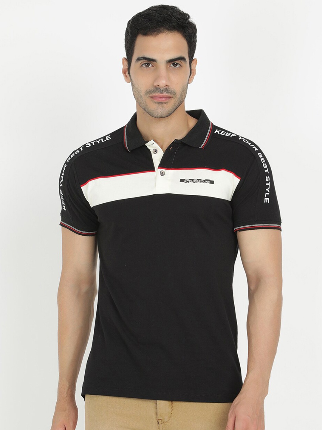 

V2 Value & Variety Men Black Colourblocked Polo Collar T-shirt