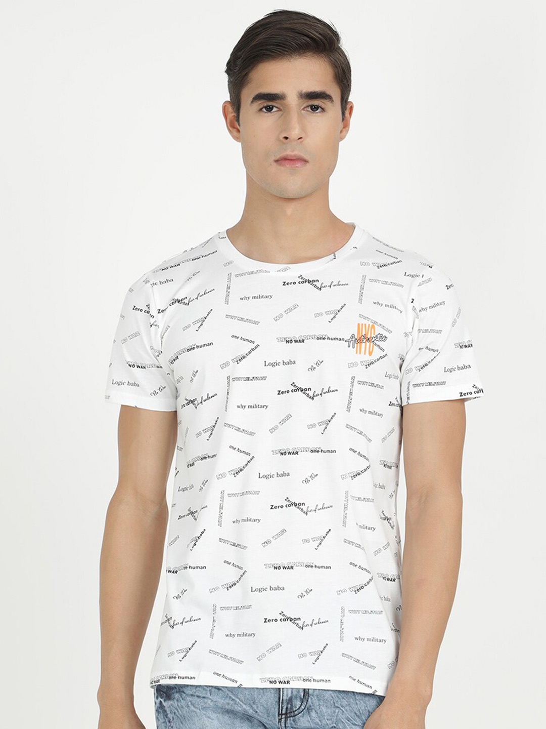 

V2 Value & Variety Men White & Black Printed T-shirt