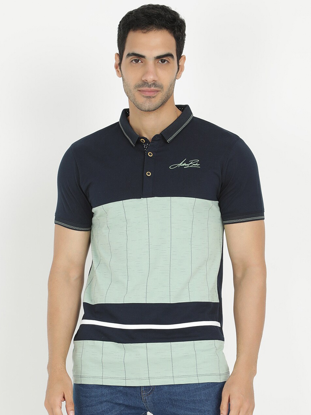 

V2 Value & Variety Men Blue Colourblocked Polo Collar T-shirt