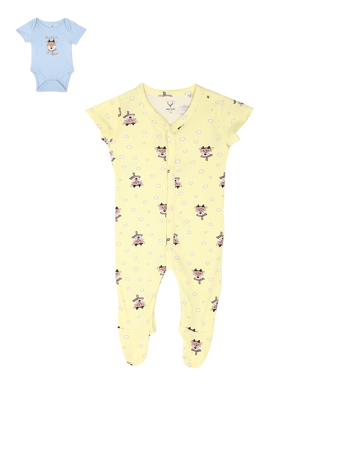 

Allen Solly Junior Boys Set of 2 Yellow & Blue Printed Pure Cotton Sleepsuit