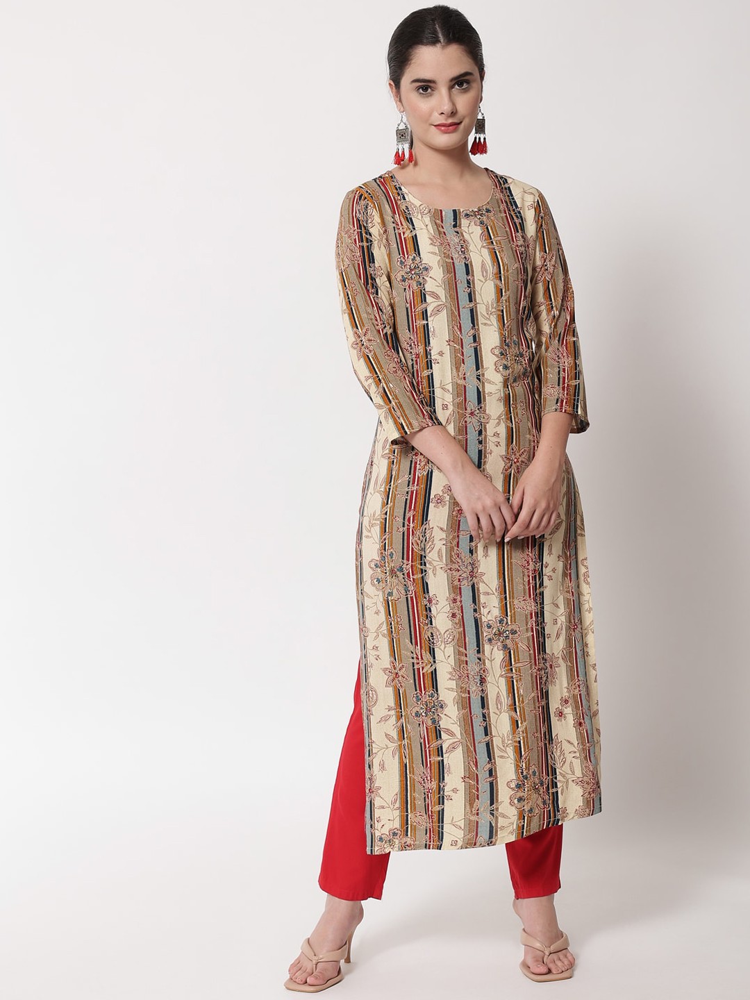 

Spera Women Beige Floral Printed Kurta