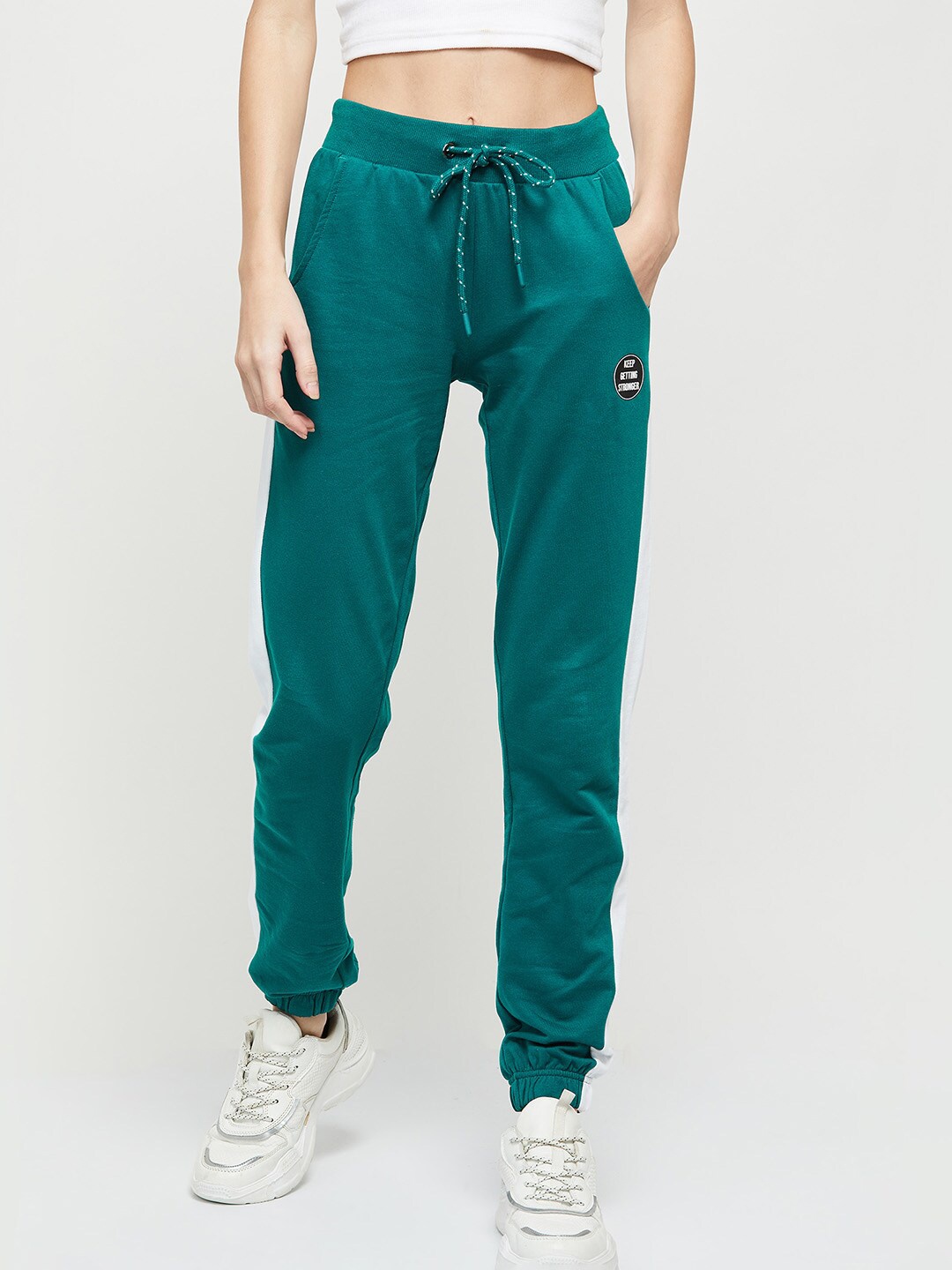 

max Women Teal Solid Pure Cotton Sports Joggers