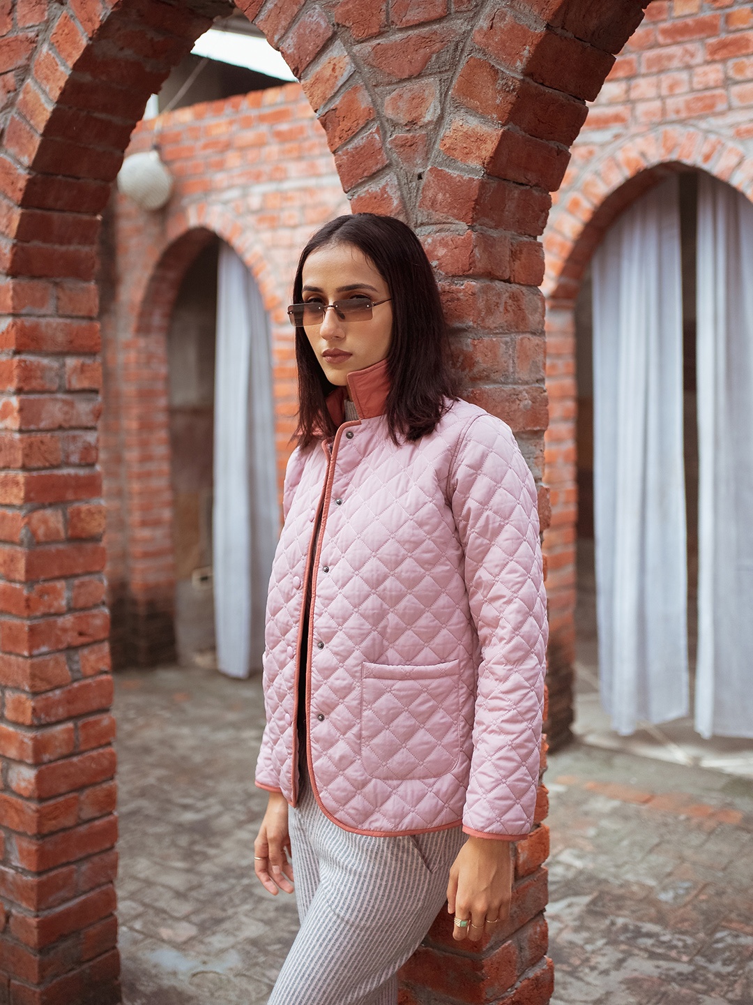 

Dlanxa Women Pink Leather Quilted Jacket