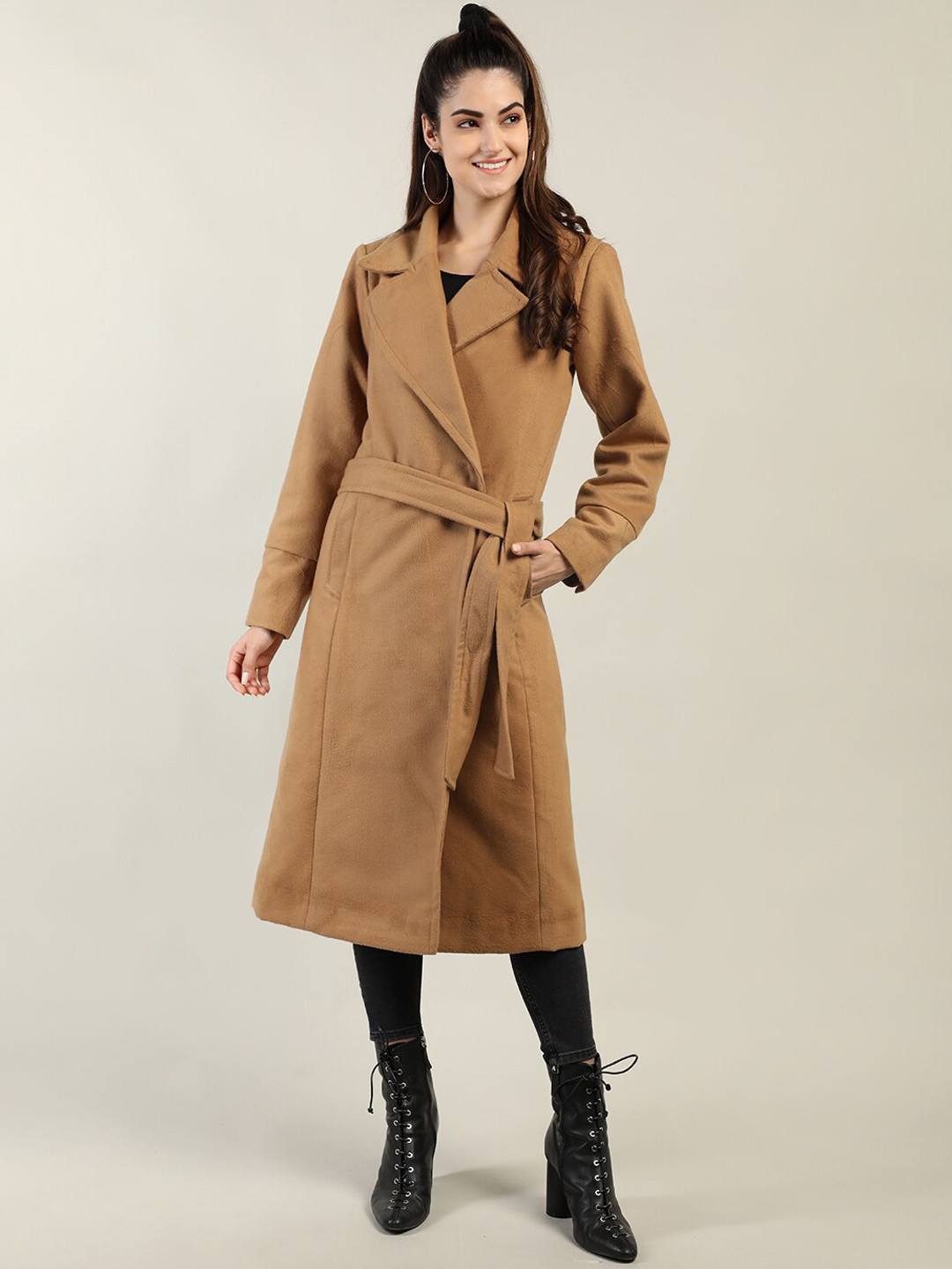 

Dlanxa Women Brown Solid Longline Overcoat