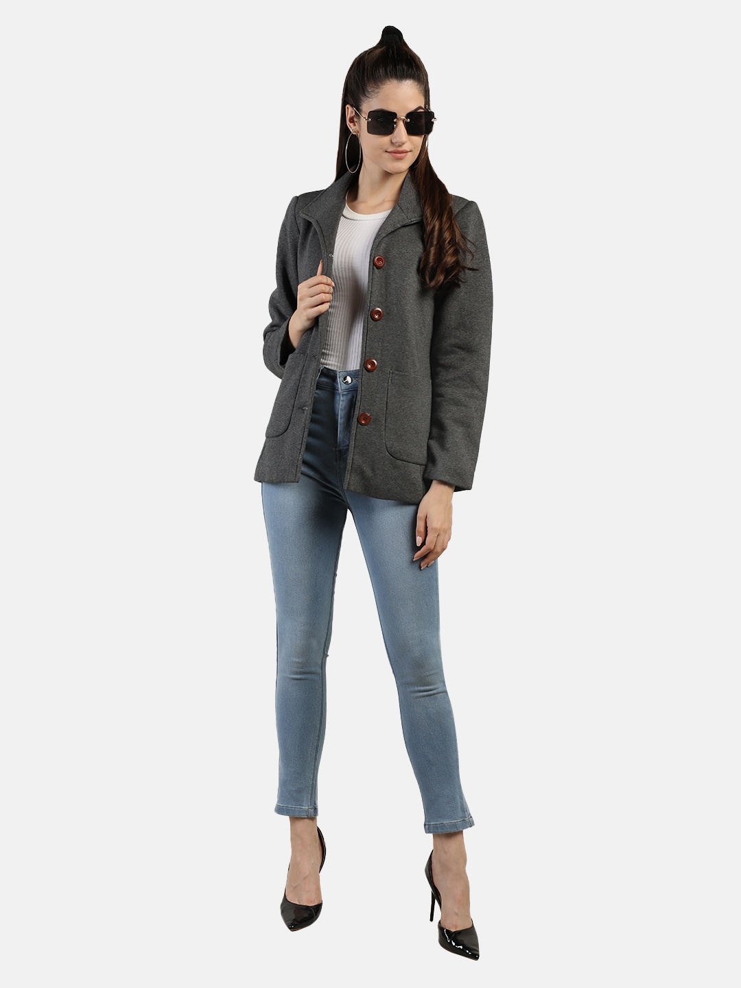 

Dlanxa Women Grey Solid Fleece Winter Overcoat