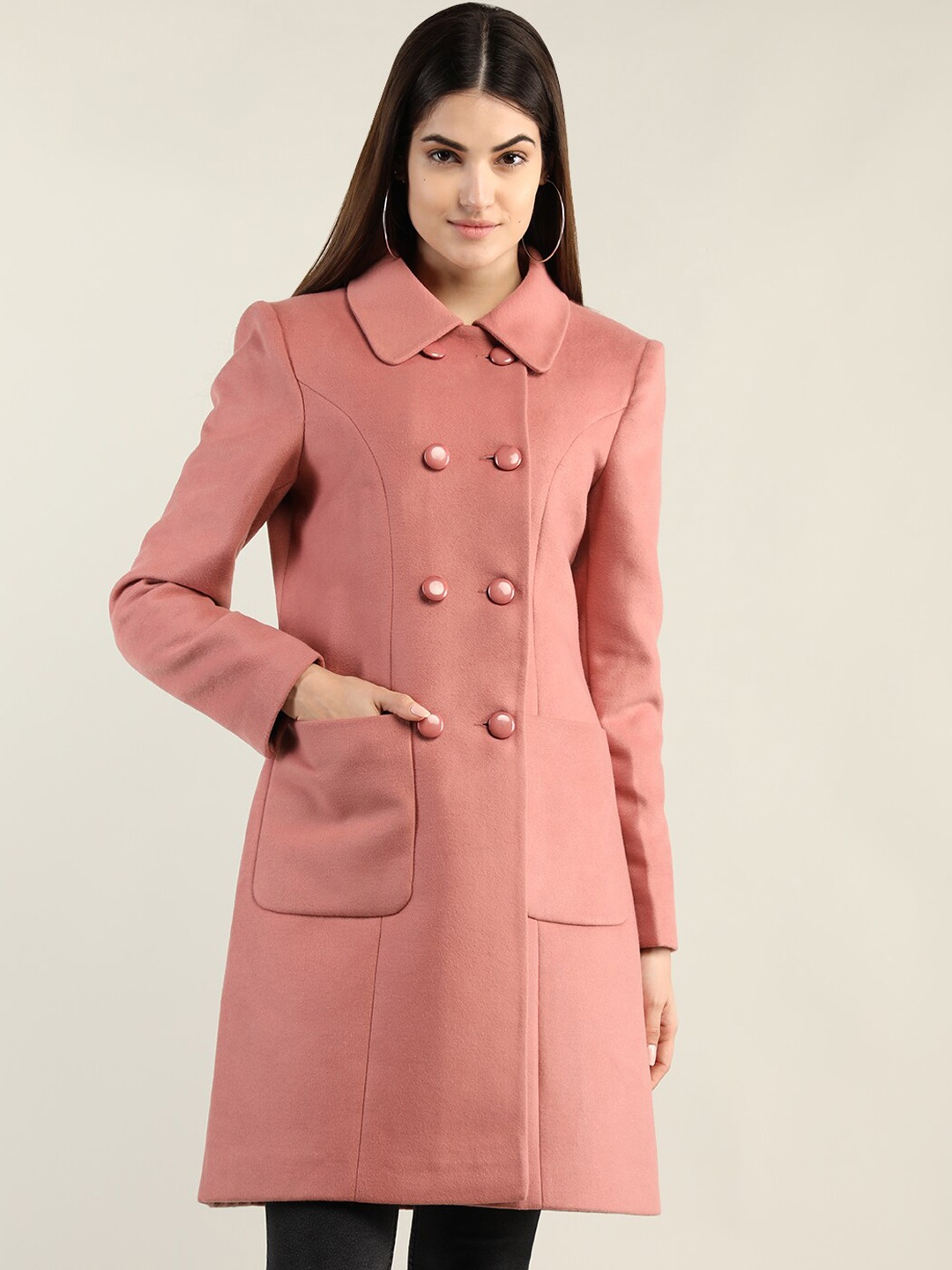 

Dlanxa Women Pink Solid Knee Length Trench Coat