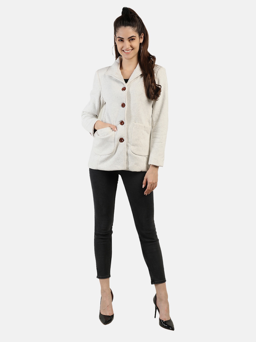 

Dlanxa Women White Solid Fleece Tailored Jacket