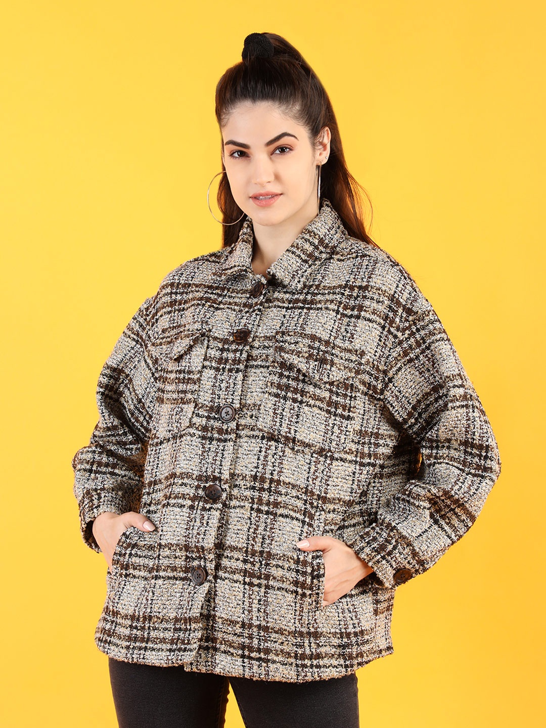 

Dlanxa Women Brown Checked Coat