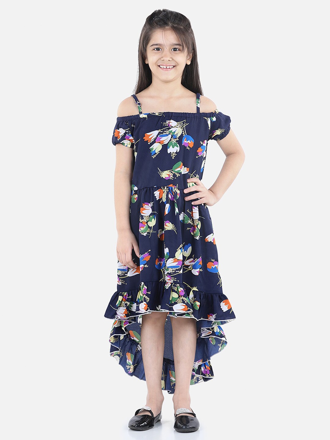 

Cutiekins Navy Blue Floral Crepe Midi Dress