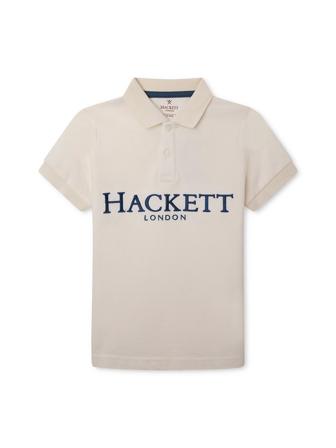 

HACKETT LONDON Boys Cream-Coloured Typography Polo Collar T-shirt