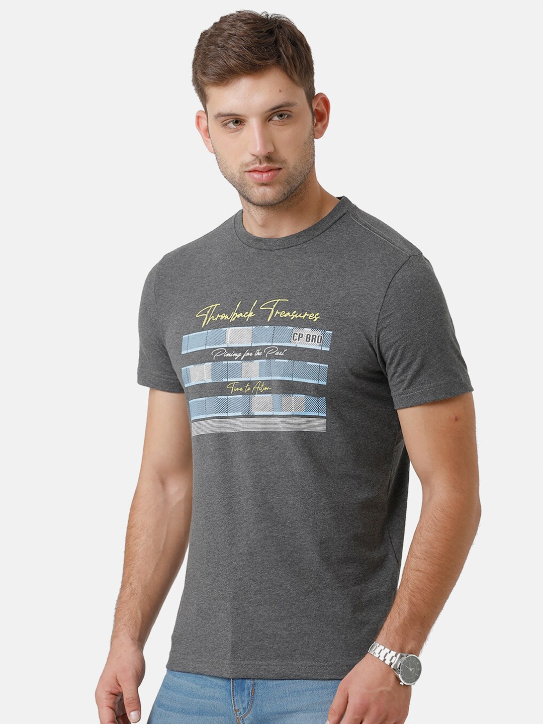 

CP BRO Men Grey Printed Slim Fit T-shirt