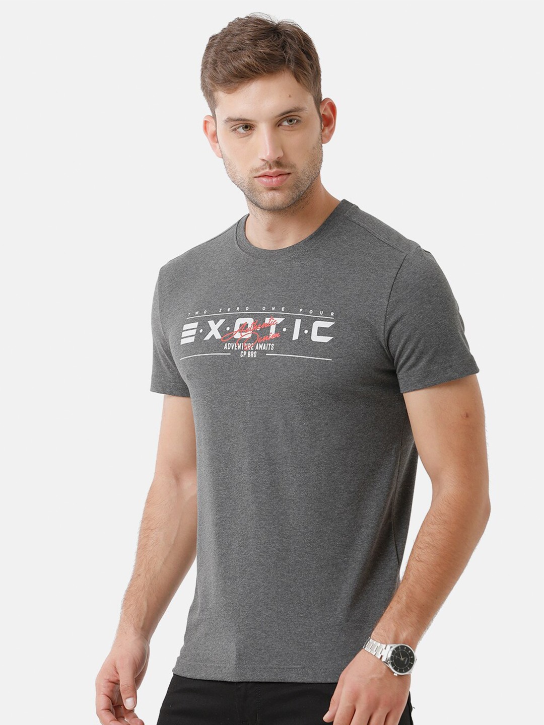 

CP BRO Men Grey Typography Printed Slim Fit T-shirt