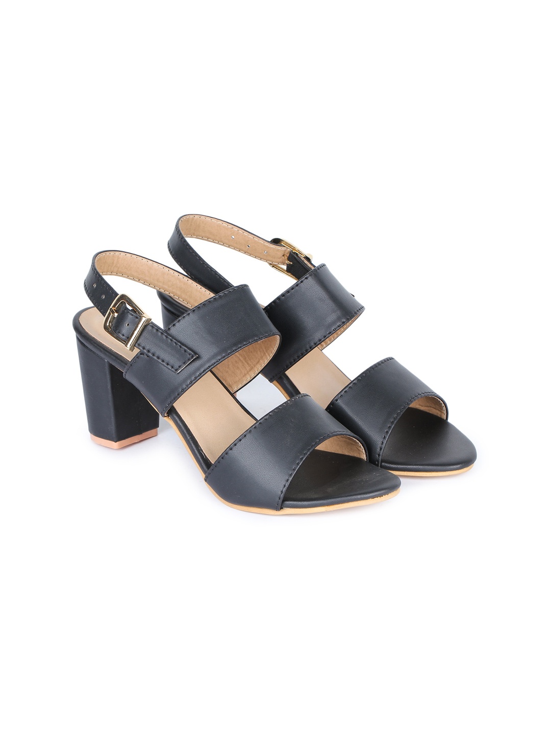

REEZZ Women Black Party Block Heels with Buckles