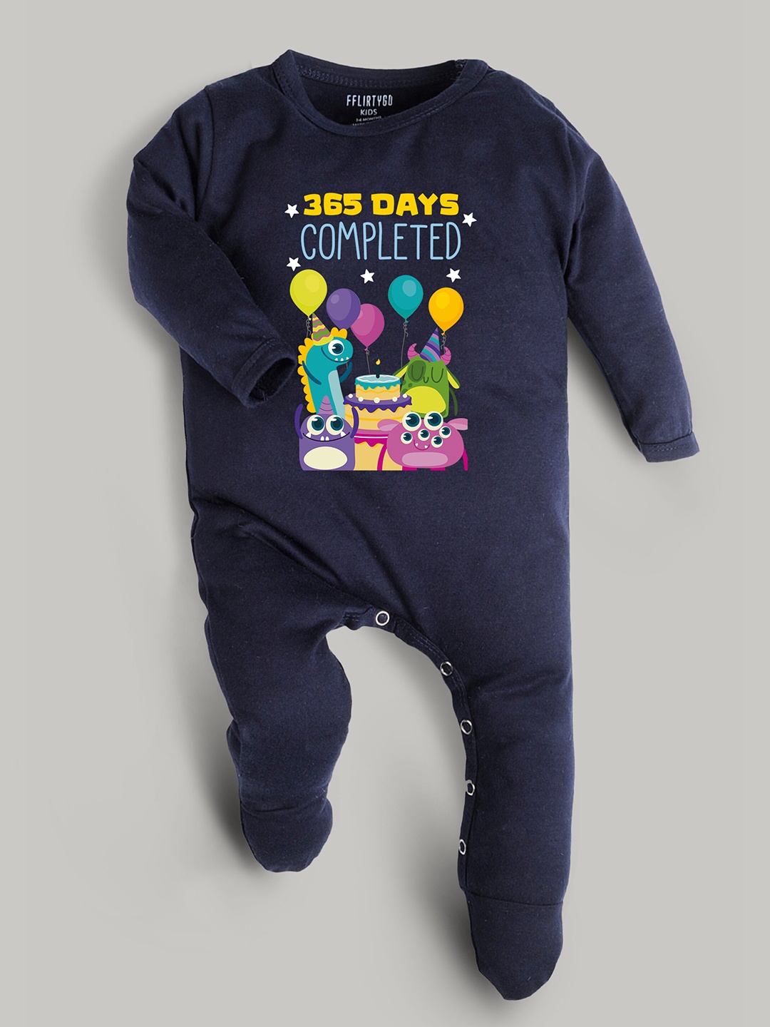 

FFLIRTYGO Kids Navy Blue Printed Pure Cotton Rompers