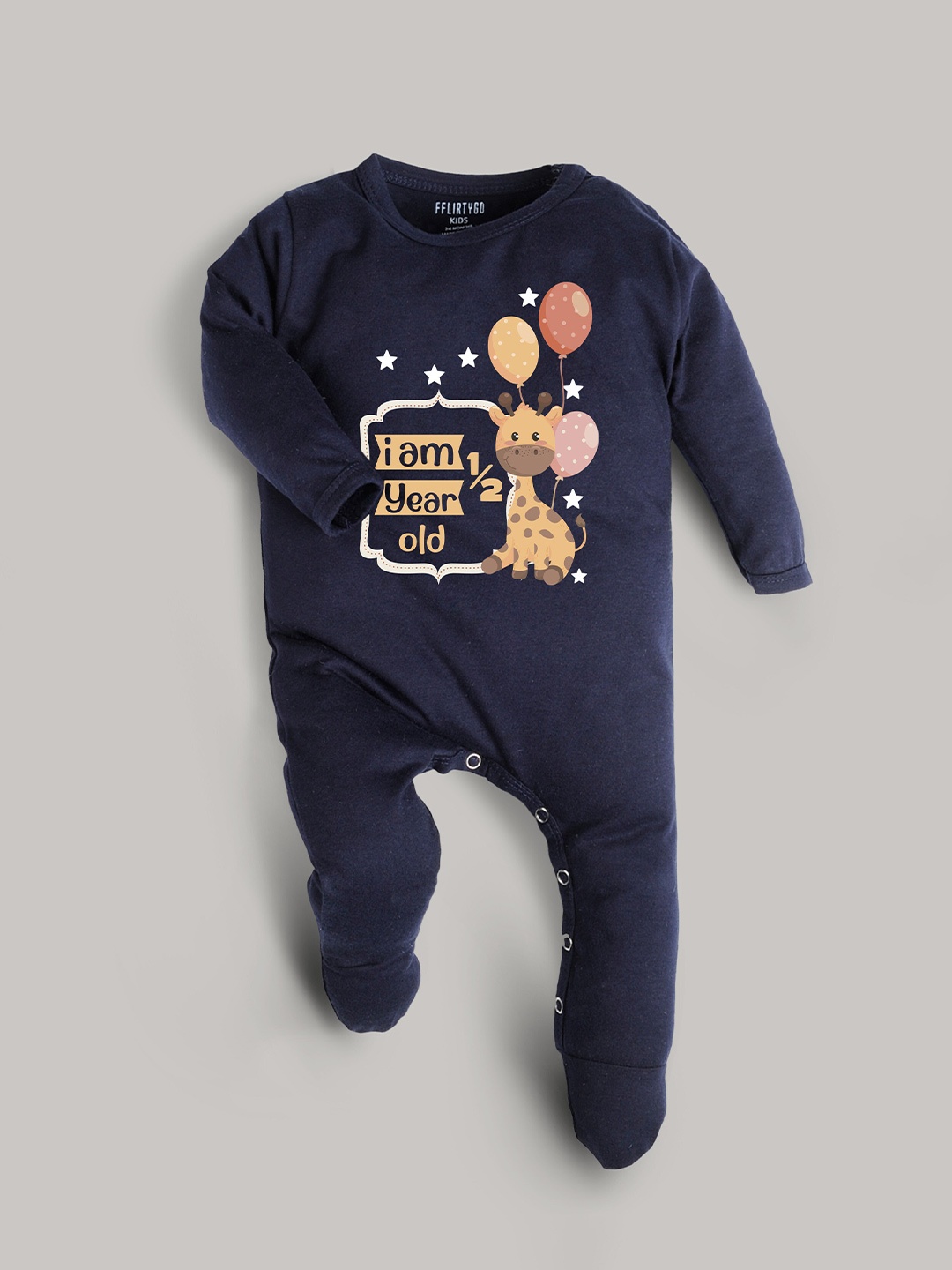 

FFLIRTYGO Kids Navy Blue Graphic Print Pure Cotton Basic Jumpsuit