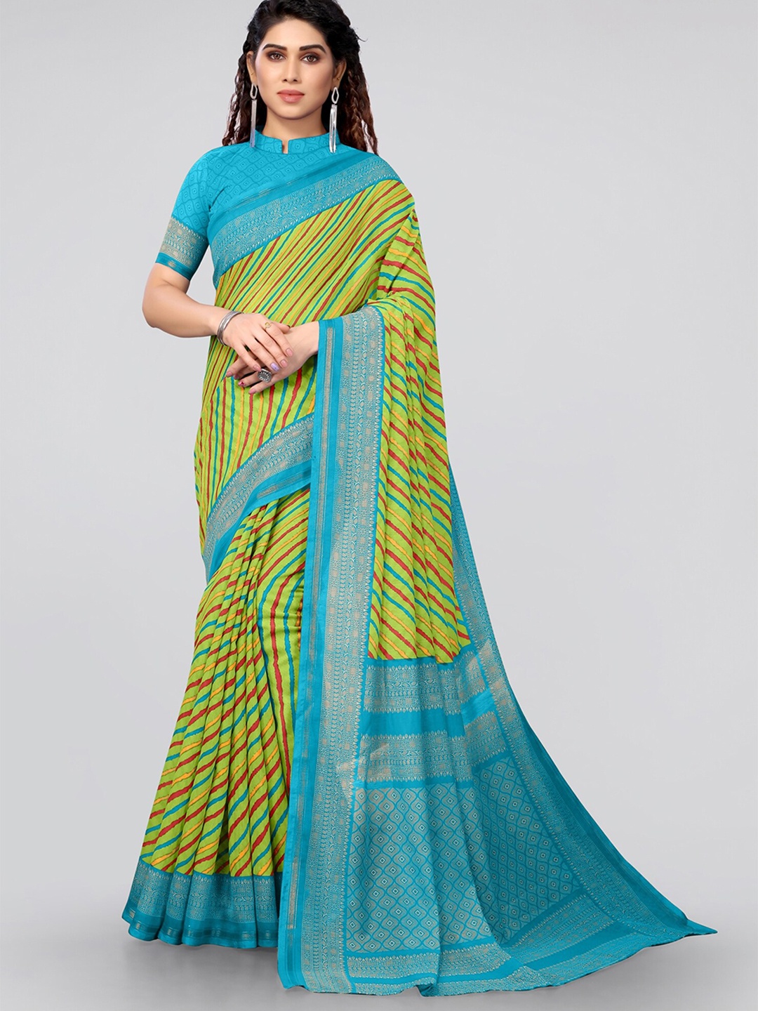 

KALINI Green & Blue Leheriya Zari Leheriya Saree