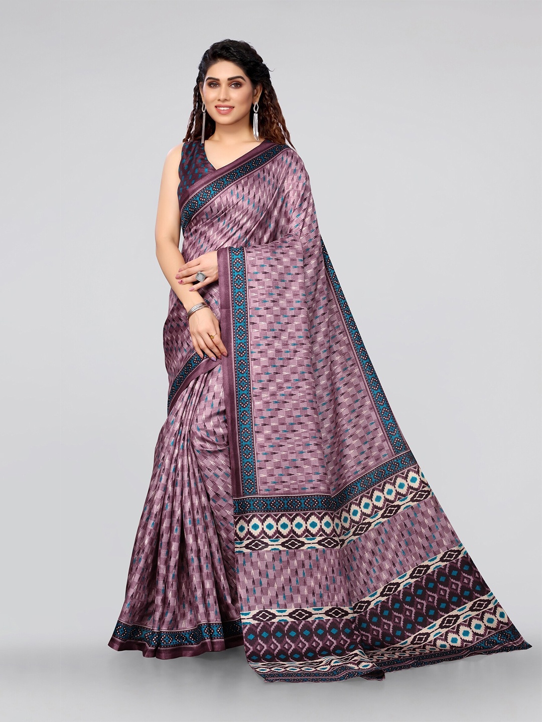 

KALINI Purple & Blue Art Silk Ikat Saree