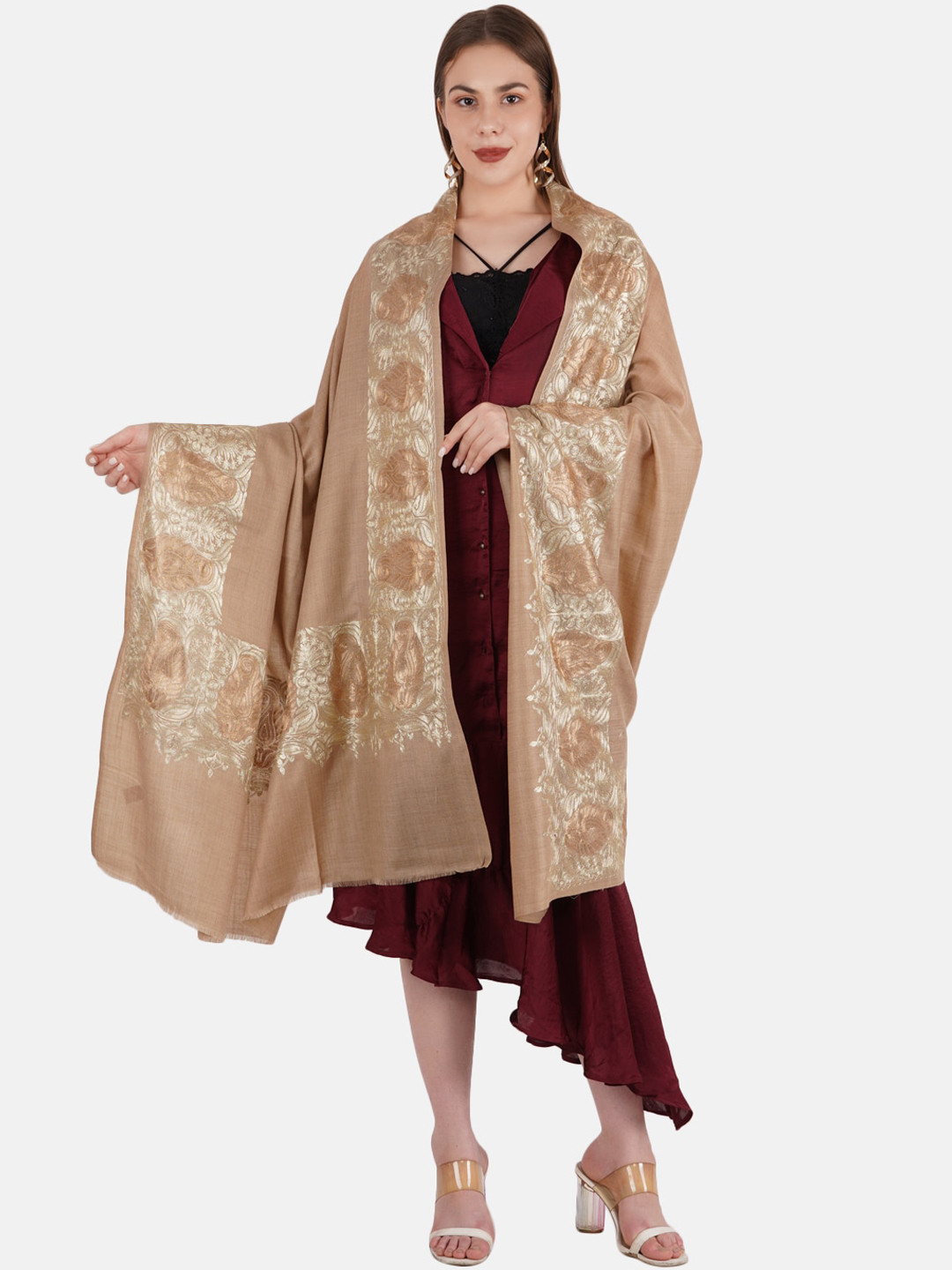 

MUFFLY Women Beige Embroidered Shawl