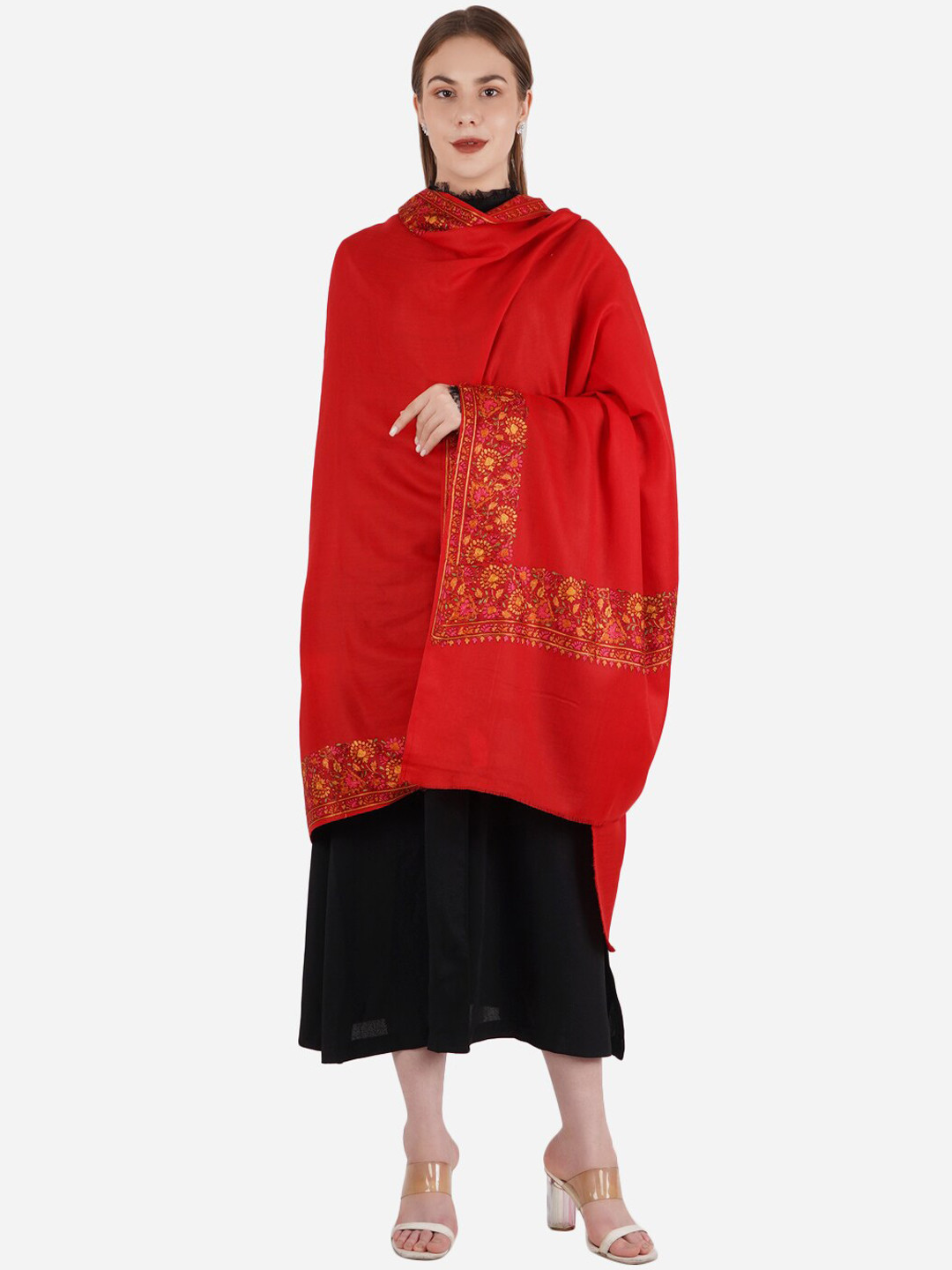 

MUFFLY Women Red Embroidered Pashmina Shawl