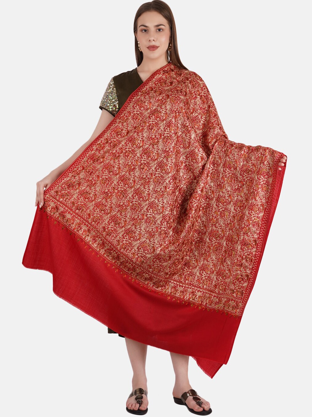 

MUFFLY Women Red Embroidered Shawl