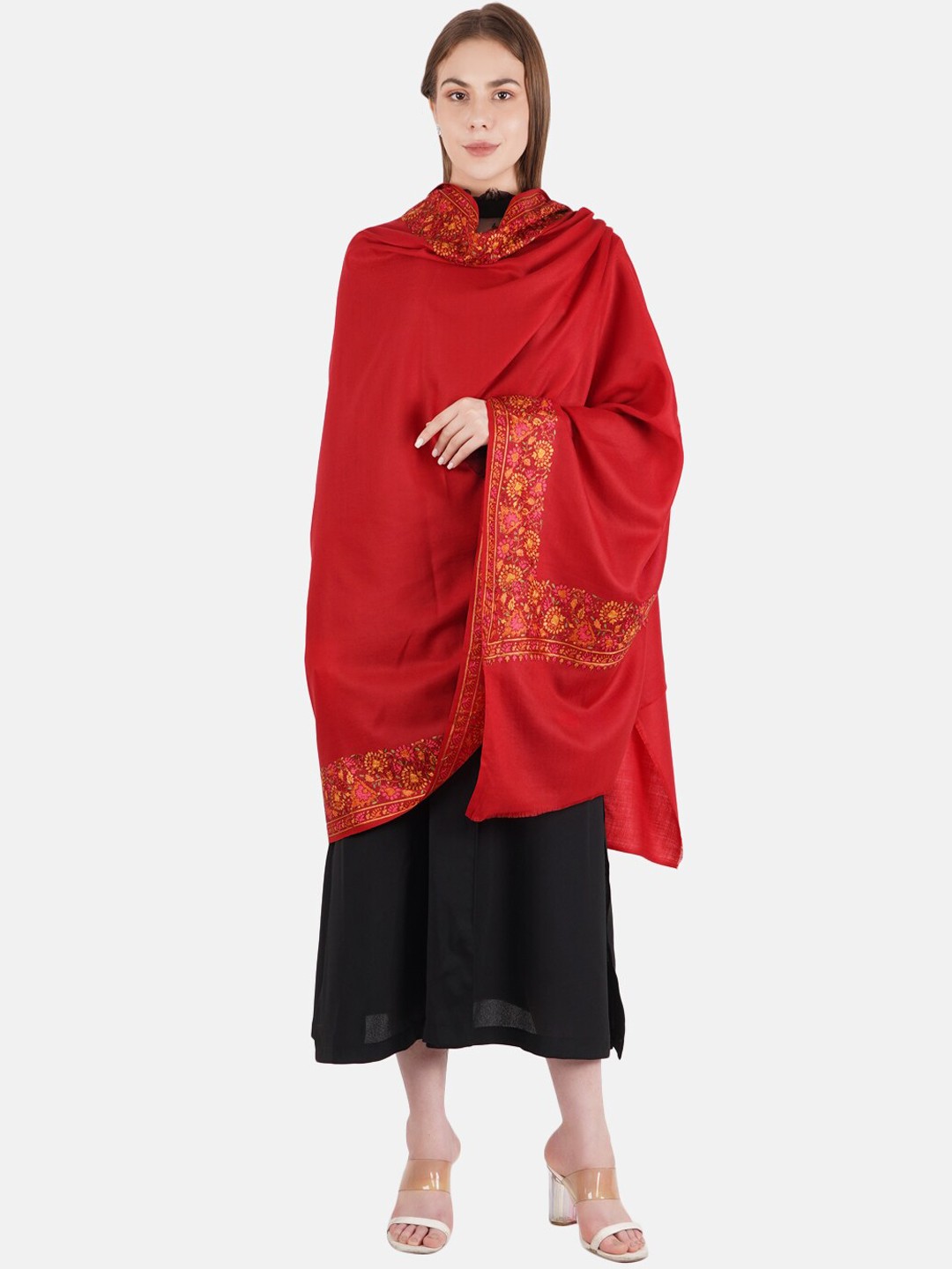 

MUFFLY Women Red Embroidered Shawl