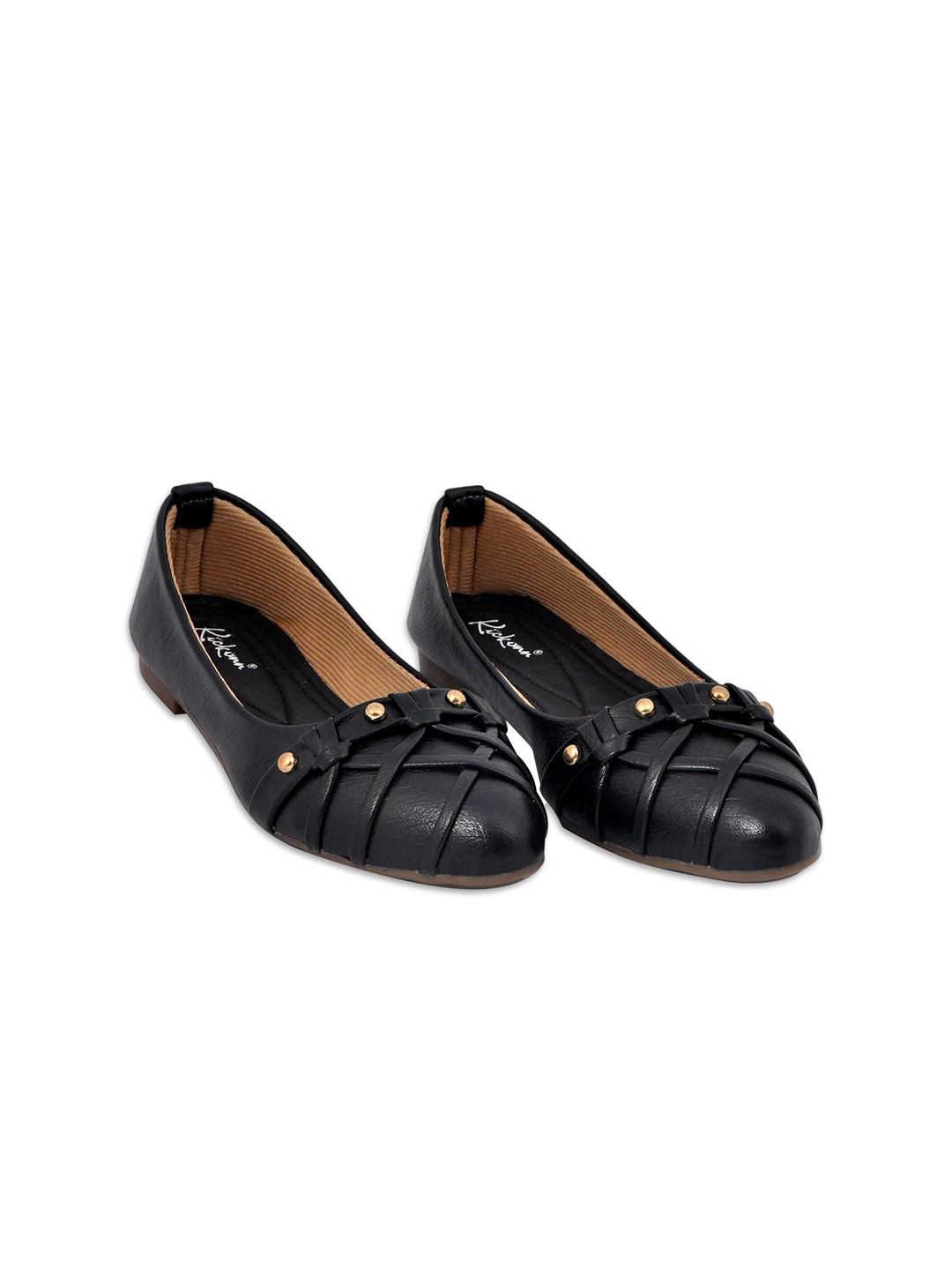KICKONN Women Black Embellished Ballerinas Flats