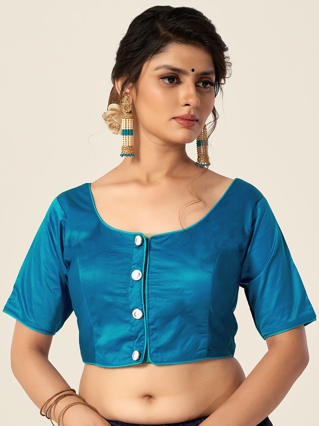

HIMRISE Blue Solid Cotton Saree Blouse