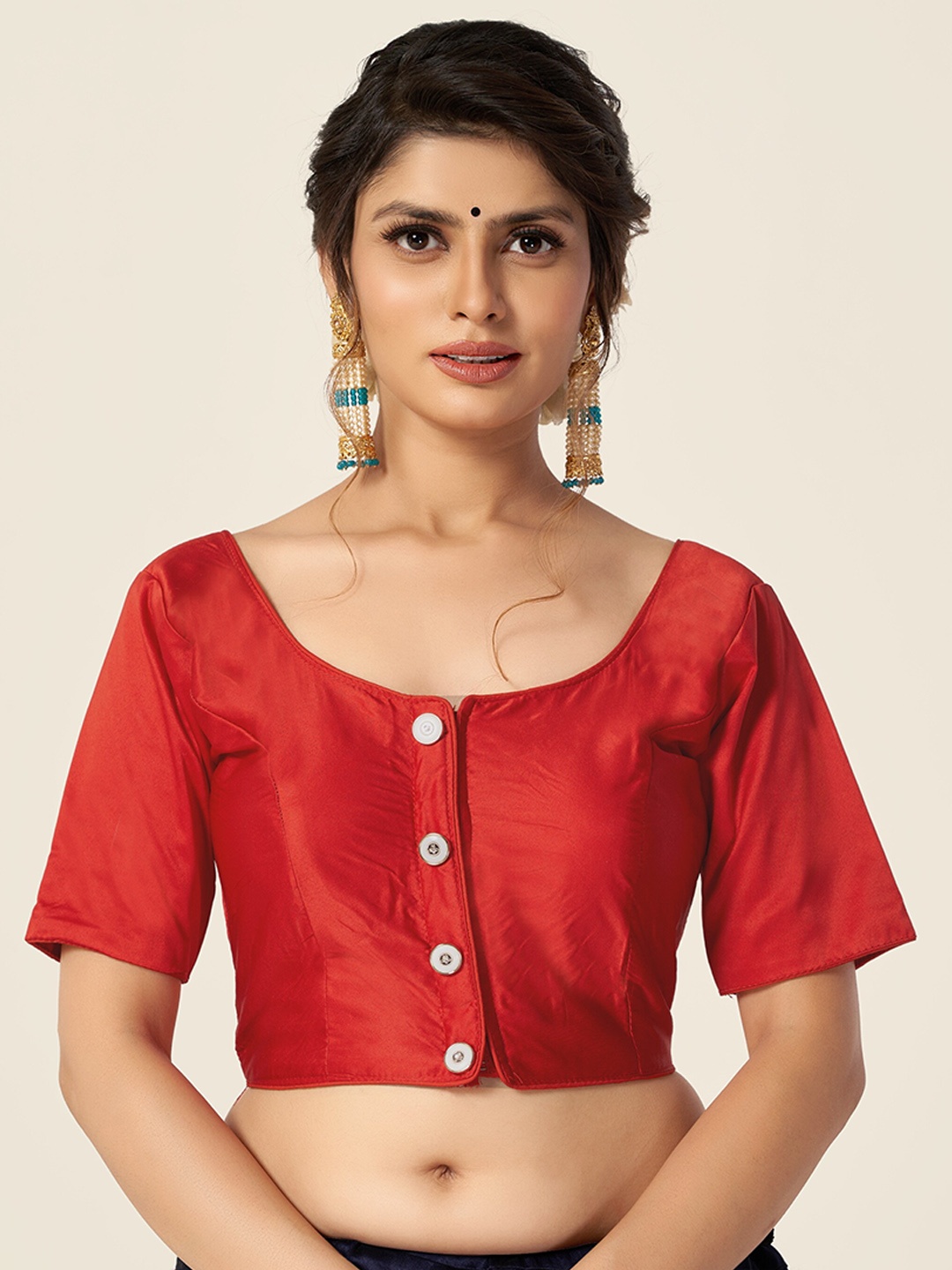 

HIMRISE Women Red Solid Cotton Saree Blouse