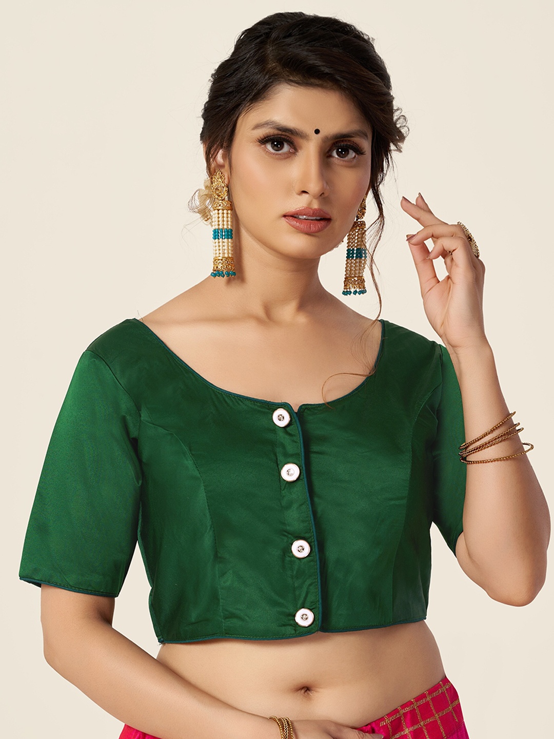 

HIMRISE Women Green Cotton Solid Saree Blouse