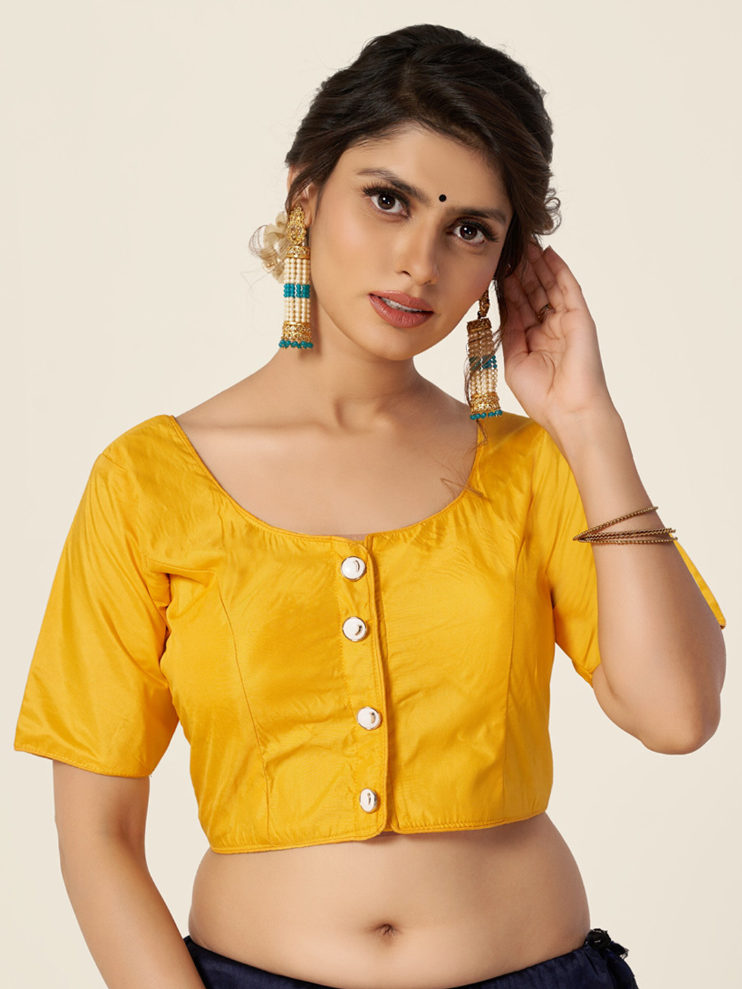 

HIMRISE Yellow Solid Cotton Saree Blouse