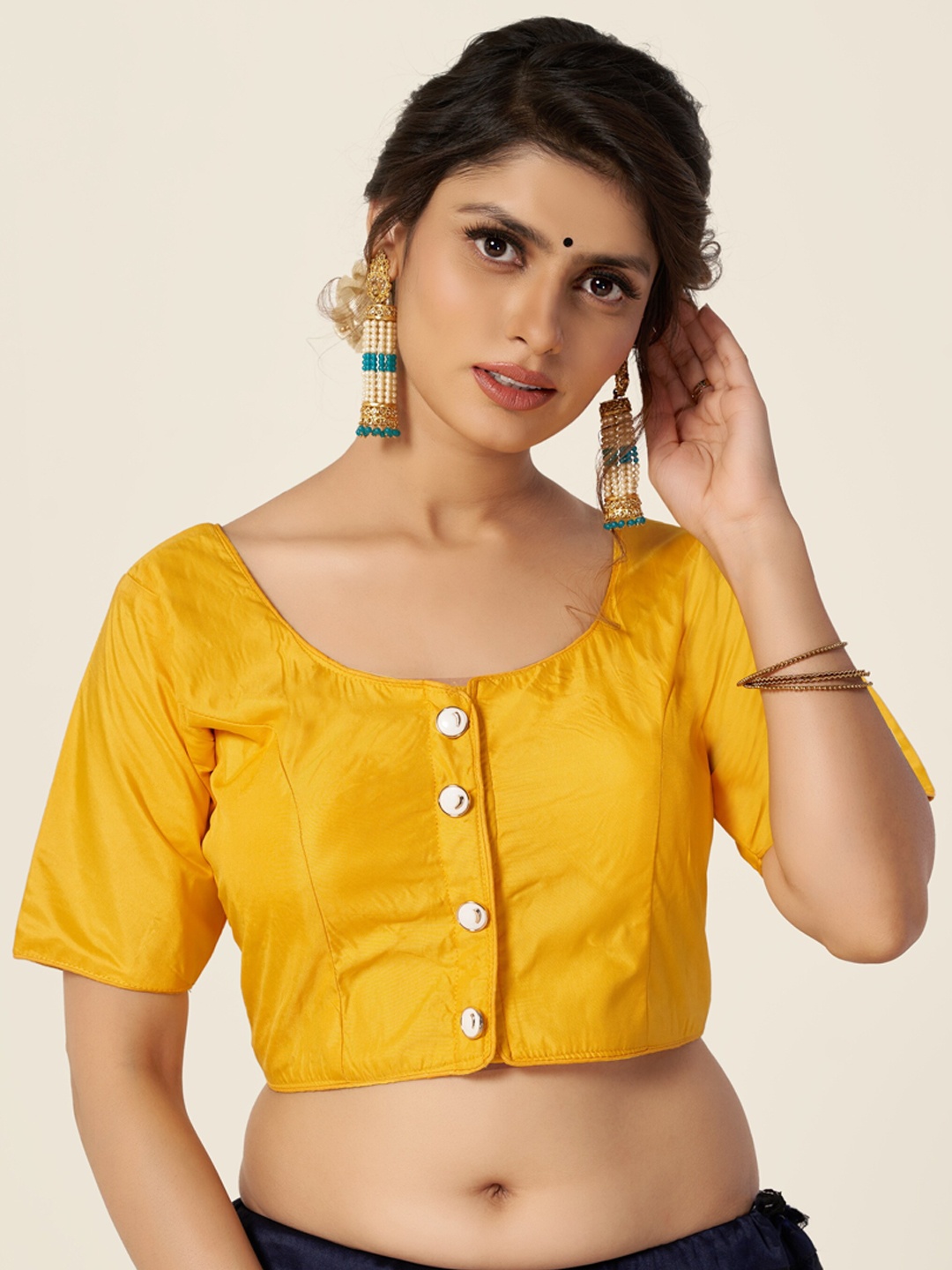 

HIMRISE Yellow Solid Cotton Saree Blouse