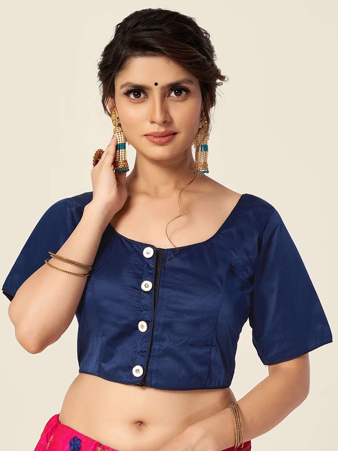 

HIMRISE Blue Solid Cotton Saree Blouse