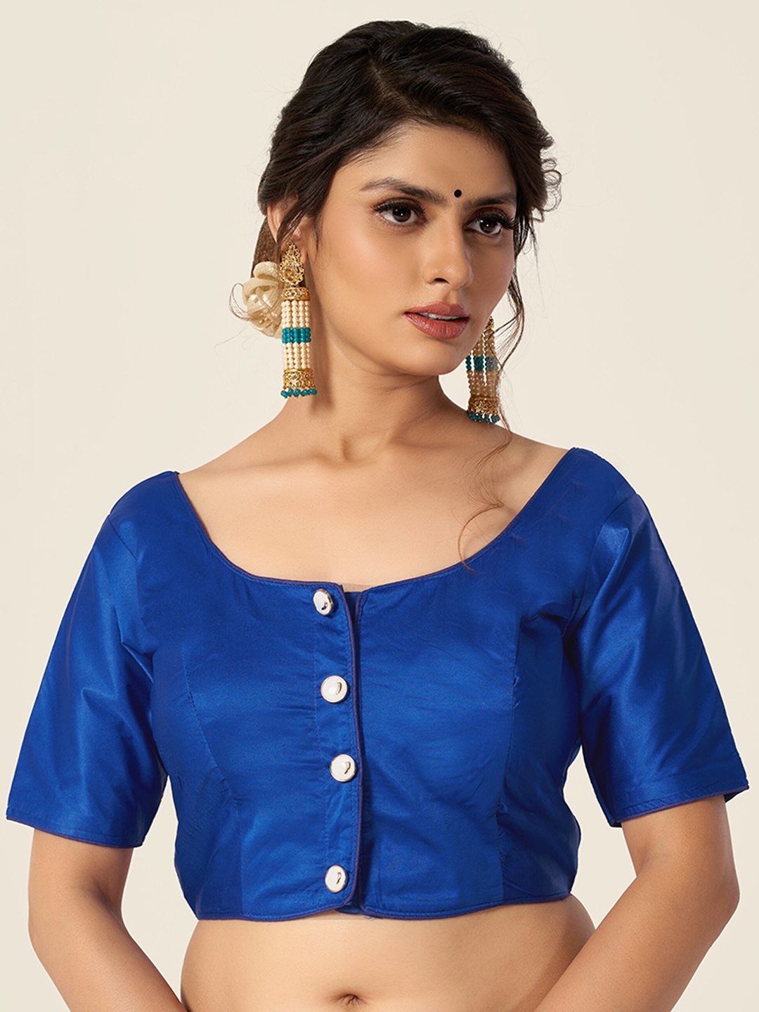 

HIMRISE Women Blue Solid Cotton Saree Blouse