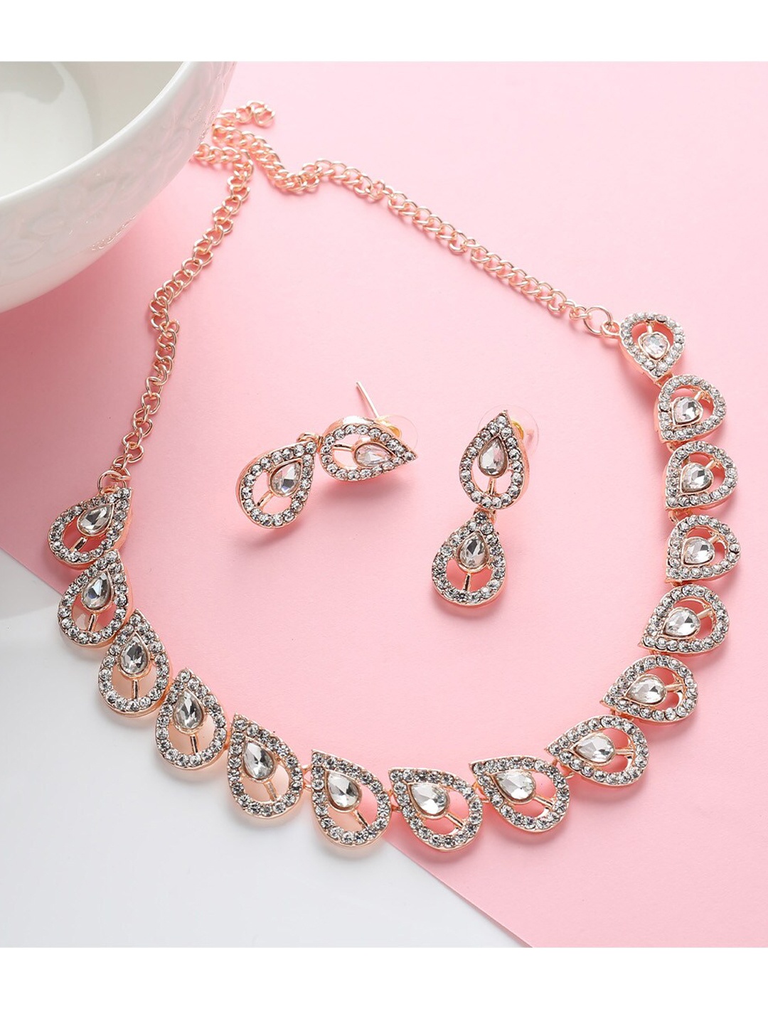 

MAD CLUB Rose Gold-Plated White AD Studded Jewellery Set